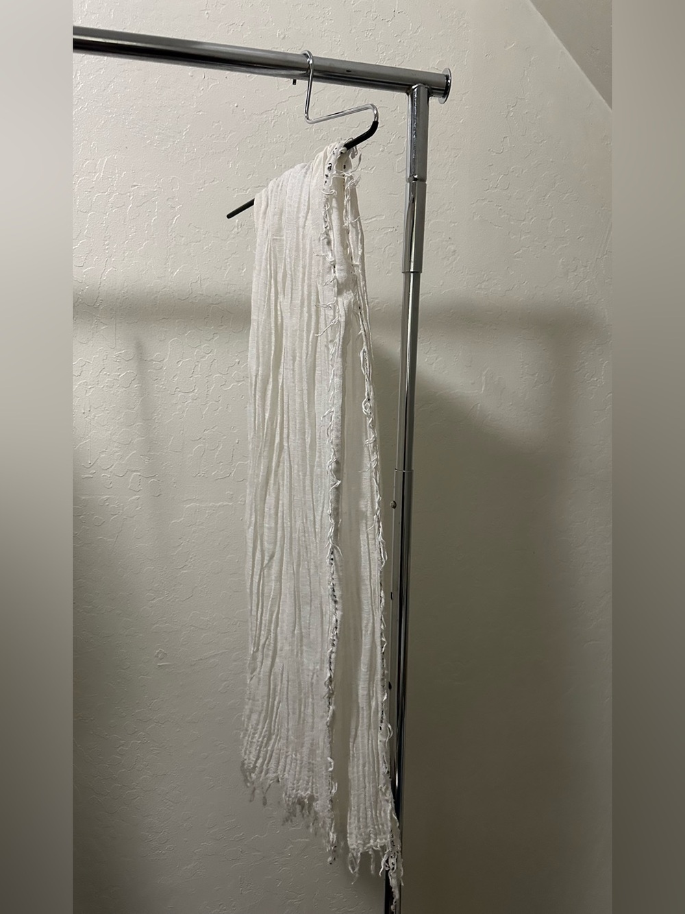 BCBG Lightweight White Fringe Scarf